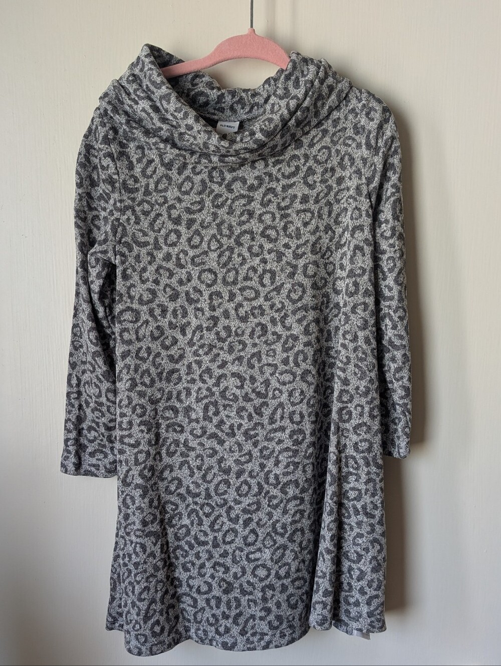 Cowl Neck Leopard Print Sweater Tunic - Gray